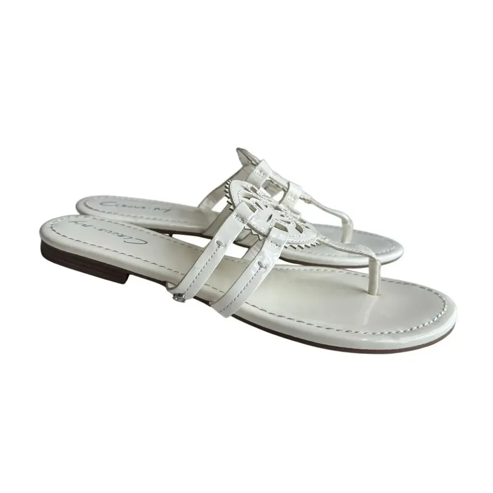 Circus By Sam Edelman Canyon White Vegan Leather Medallion Flat Sandals Size 9.5